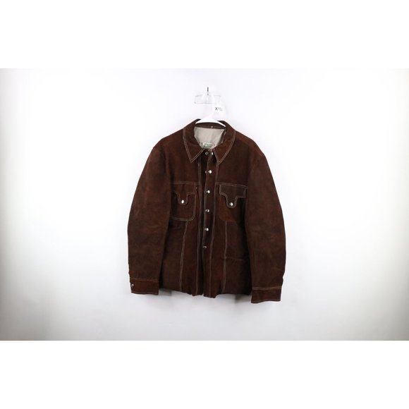 Vtg 70s Rockabilly Mens 40 Distressed Western Rancher Suede Leather Shirt Jacket